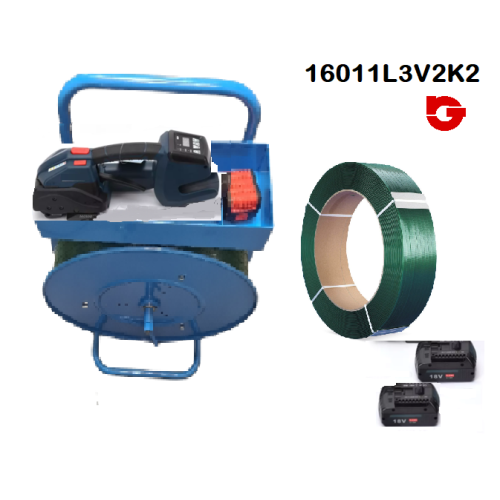 16011L3V2K2 KIT2 FLEJADORA BATERIA L3V2U CARGADOR+2 BATERIAS +CARRO+BOBINA FLEJE PET 