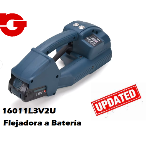 16011L3V2U FLEJADORA BATERIA L3V2U PP/PET 12 A 16 MM. 
CARGADOR + 1 ó 2 BATERIAS