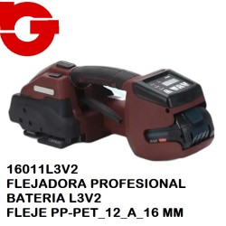 16011L3V2 FLEJADORA BATERIA L3V2 PP/PET 12 A 16 MM. 
CARGADOR + 1 ó 2 BATERIAS