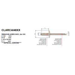 CLARCAI48XX REMACHE ALA 14 MM ACERO INOX  Aisi 304  Ø4,8 DE 10 A 18 MM **ESPECIAL JAMONES**