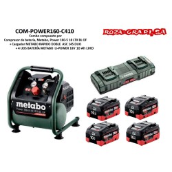 COM-POWER160-C410 COMBO METABO COMPRESOR BATERIA POWER 160 4 BAT LIHD 10 Ah.