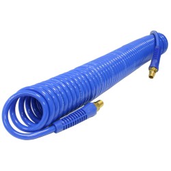 LAR-E030 MANGUERA EN ESPIRAL POLIURETANO 5X8mm 9 mts protección extremos plástico
