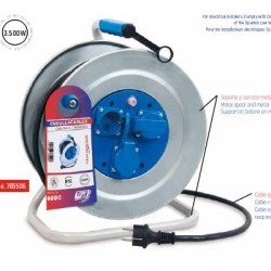 TAY766503 Enrollacable IP55 3 BASES 2P+T con termostato y tapa 50m. 3500W 3x1''5 con cable goma neopreno