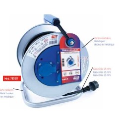 TAY785511 Enrollacable IP55 3 BASES 2P+T con termostato y tapa 25m. 4000W 3x2''5