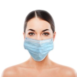 UN02.02.040 Mascarilla Higienica triple capa con elasticos en TNT de Polipropileno